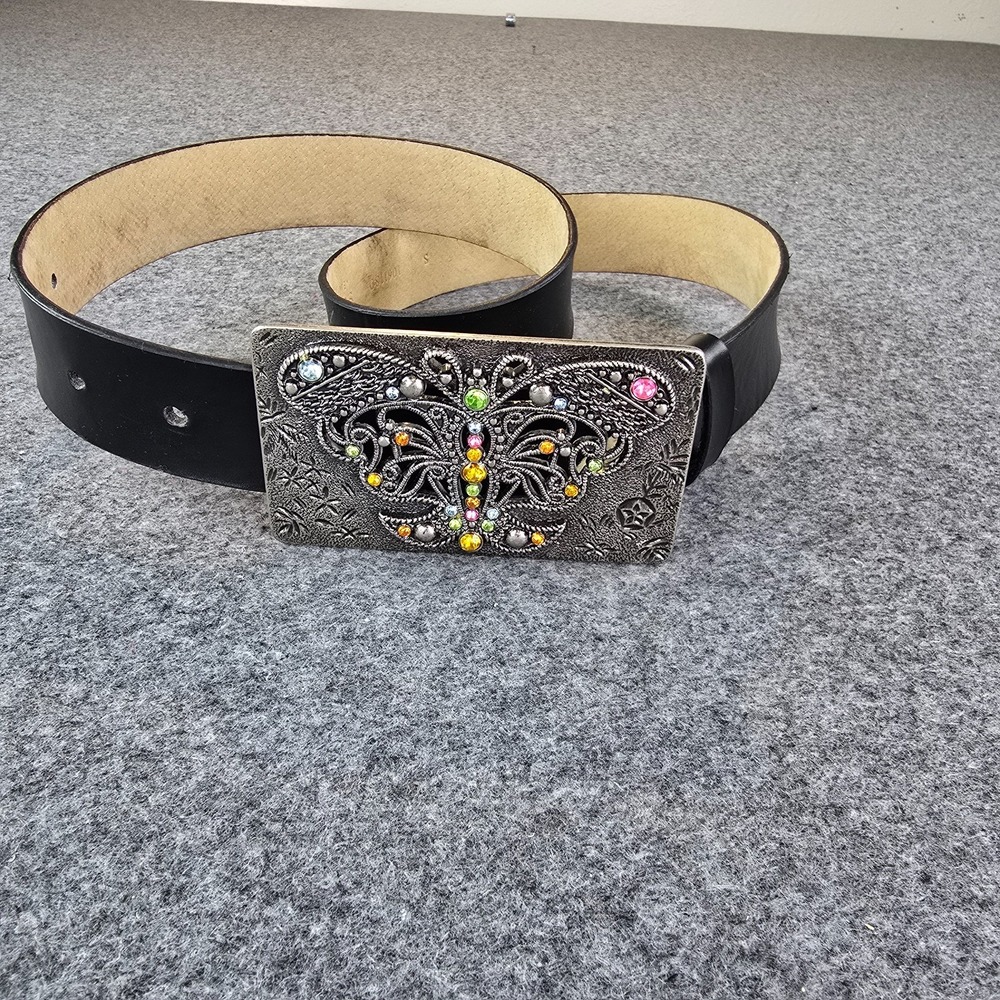 Sonoma Women's Belt Small Black Leather Rhinestone Butterfly Buckle Belt 10611SO